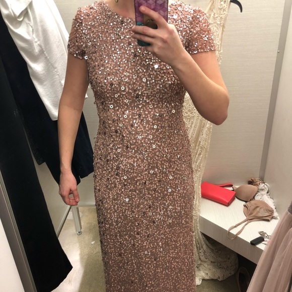 Adriana Papell Short Sleeve Sequin Mesh 